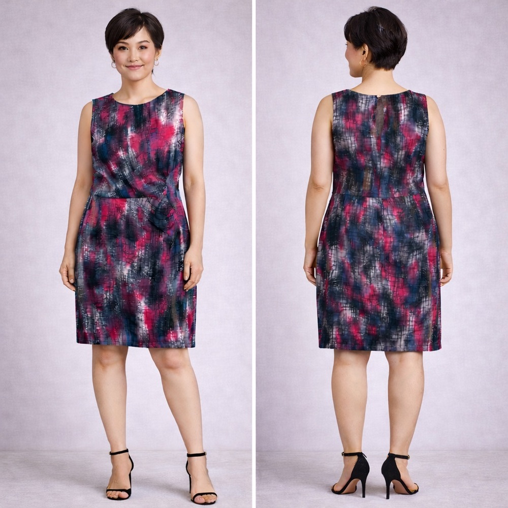 TANGO Chic Sleeveless Pink and Black Midi Dress Size L